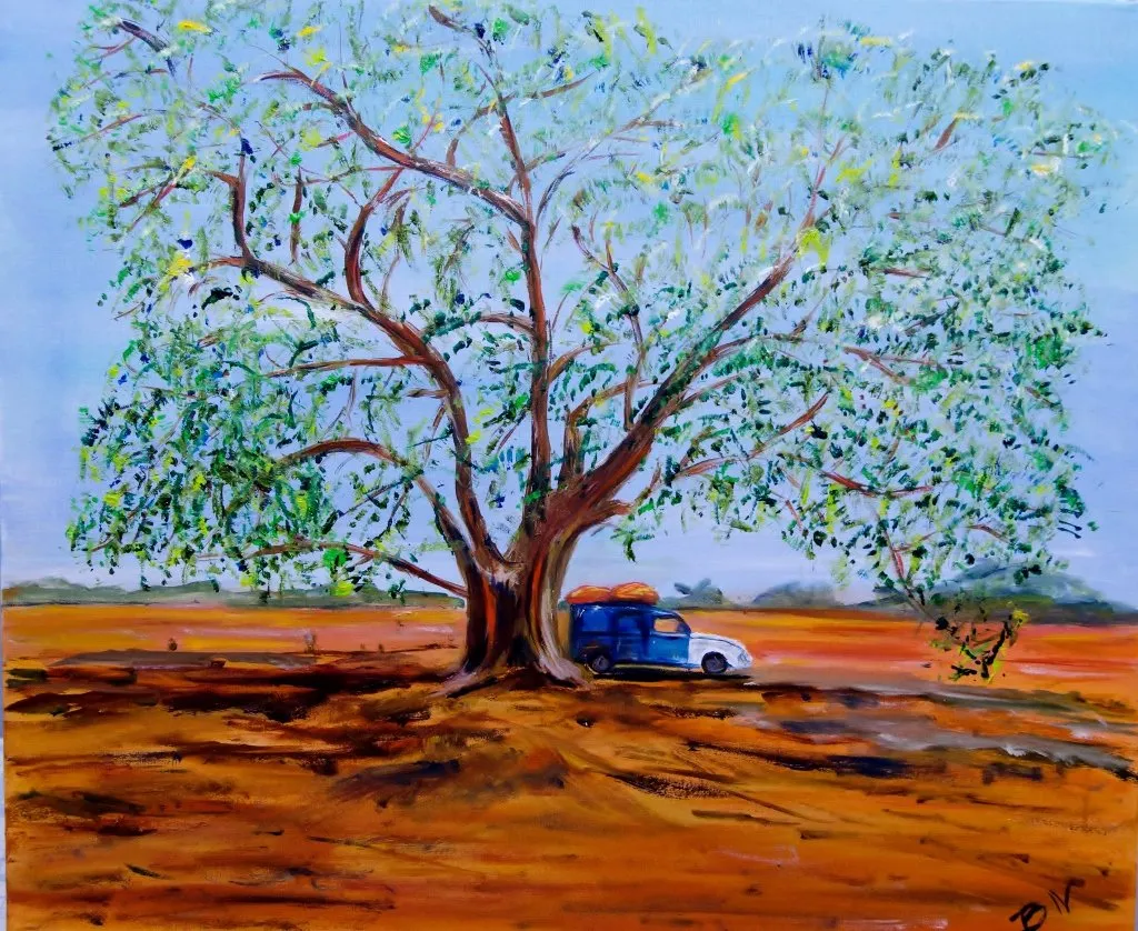 A l'ombre de l'acacia, acrylique de Béhenne