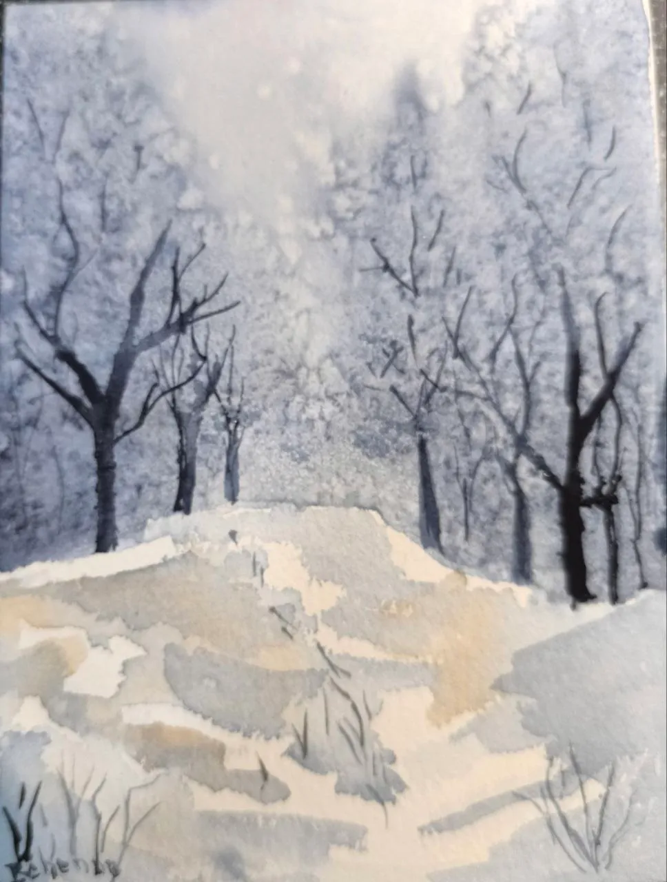Ambiance hivernale 2, aquarelle de Béhenne