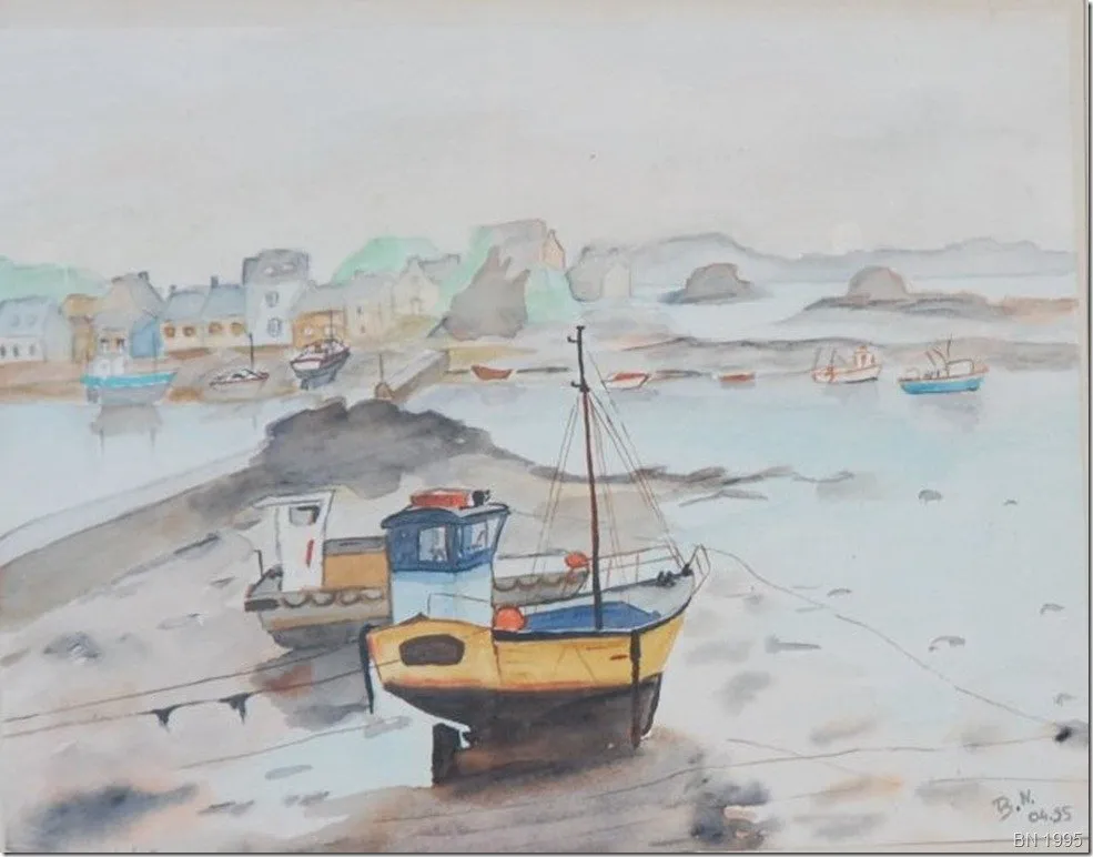 Bord de mer en Bretagne, aquarelle de Béhenne