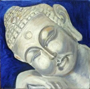Bouddha bronze doré, huile de Béhenne