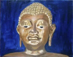 Bouddha cuivre, huile de Béhenne