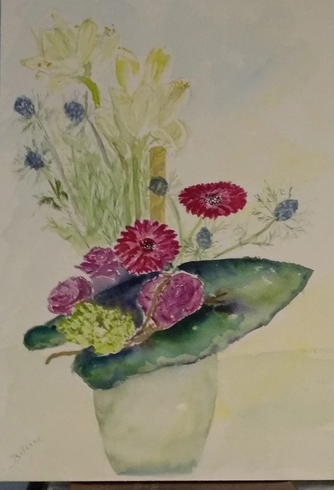 Bouquet de fleurs, aquarelle de Béhenne