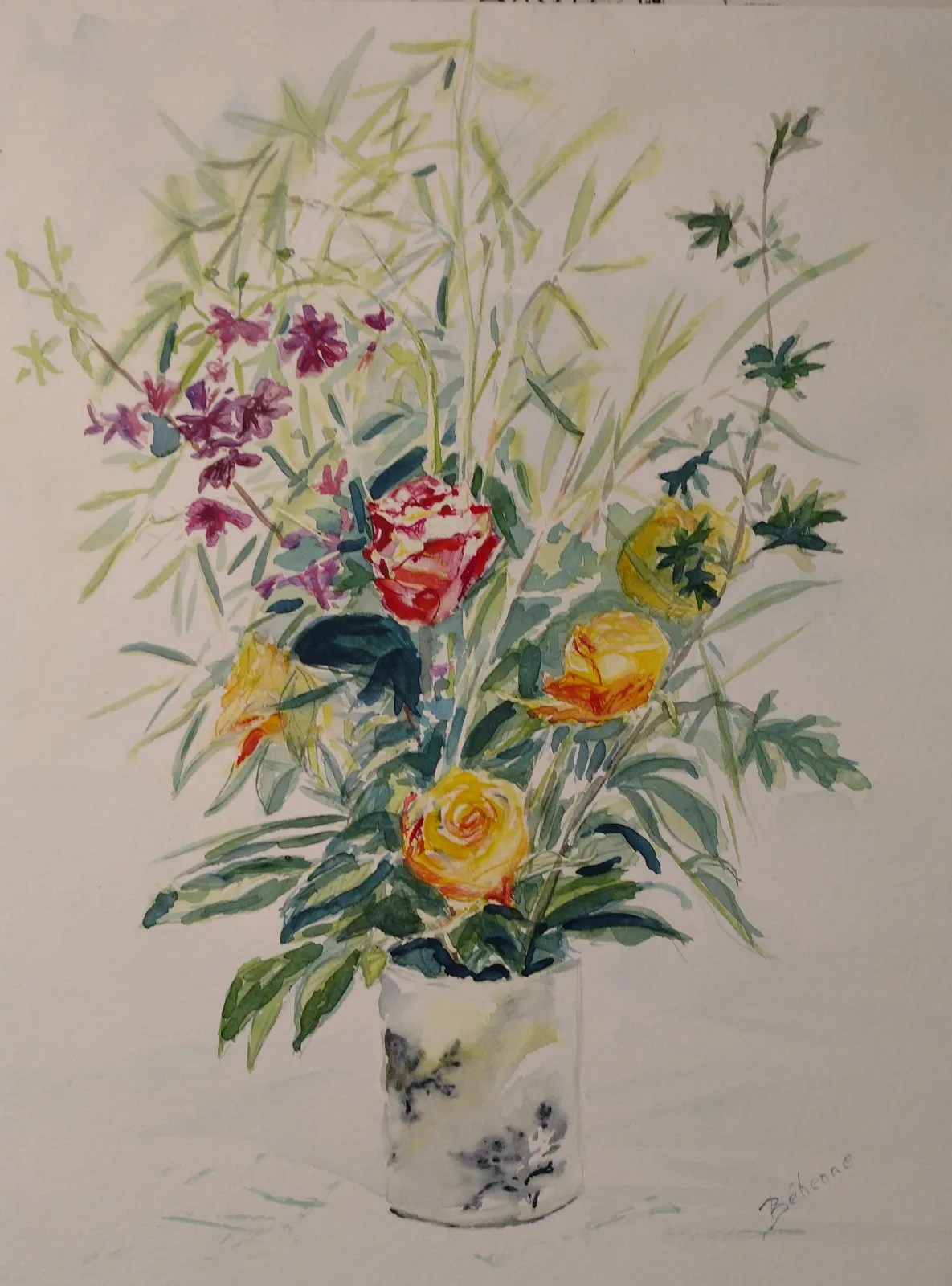 Bouquet de fleurs, aquarelle de Béhenne