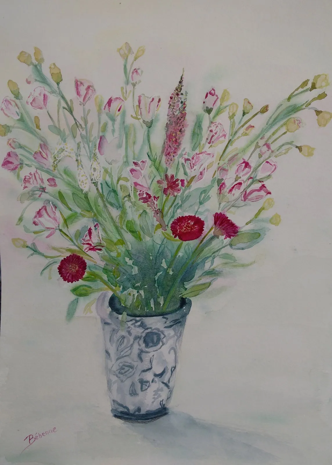 Bouquet de lysianthus, aquarelle de Béhenne