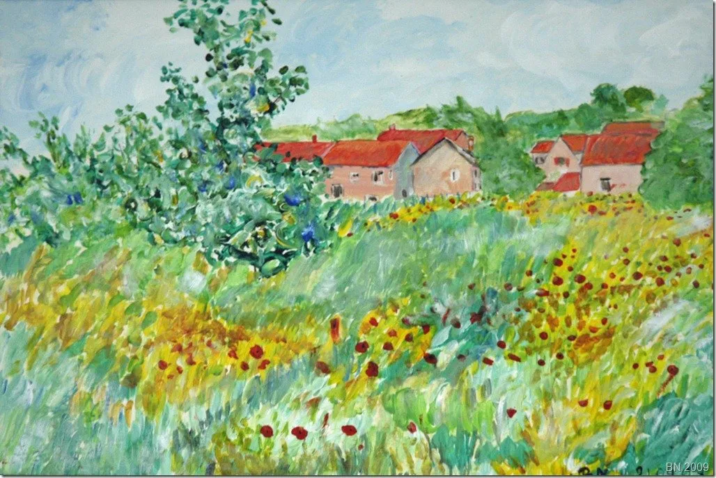 Campagne près de Pôses, acrylique de Béhenne