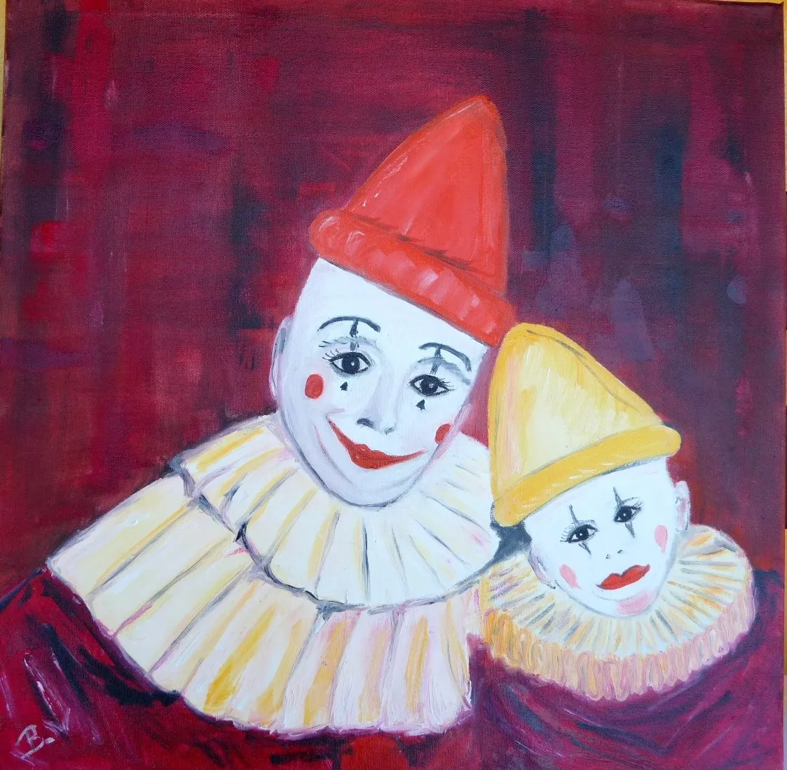 Clowns blancs, en famille, acrylique de Béhenne