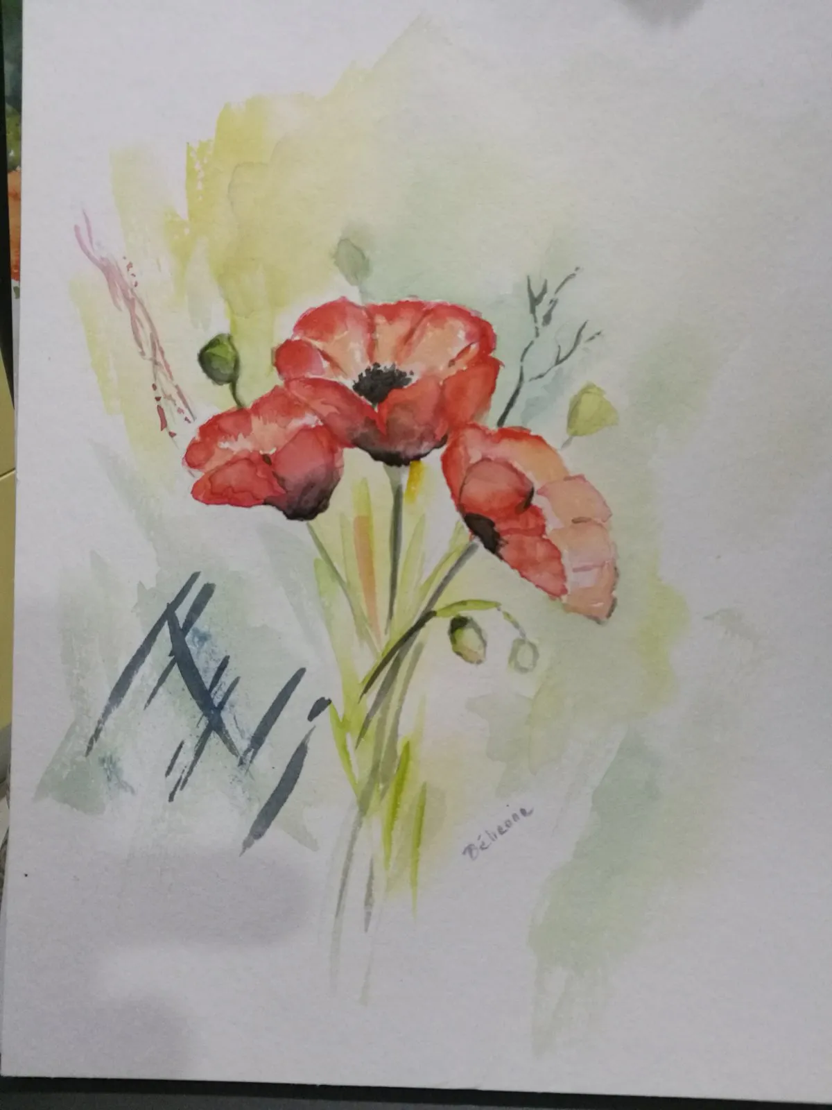 Coquelicots 4, aquarelle de Béhenne