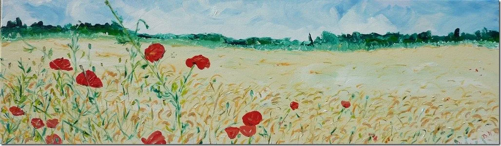 Coquelicots dans les blés, acrylique de Béhenne