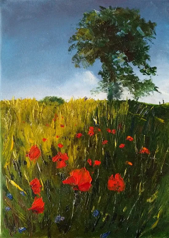 Coquelicots et chêne, huile de Béhenne