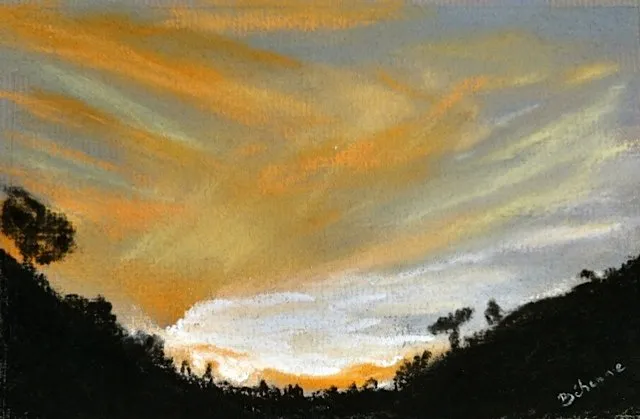 Coucher de soleil sur les routes de californie, pastel de Béhenne
