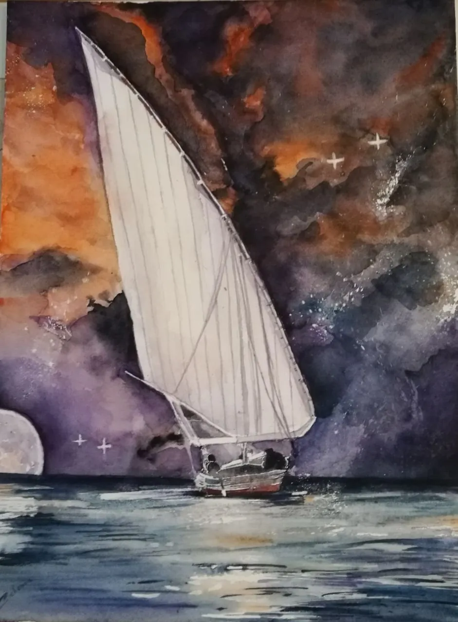 Couleurs ciel de mer, aquarelle de Béhenne