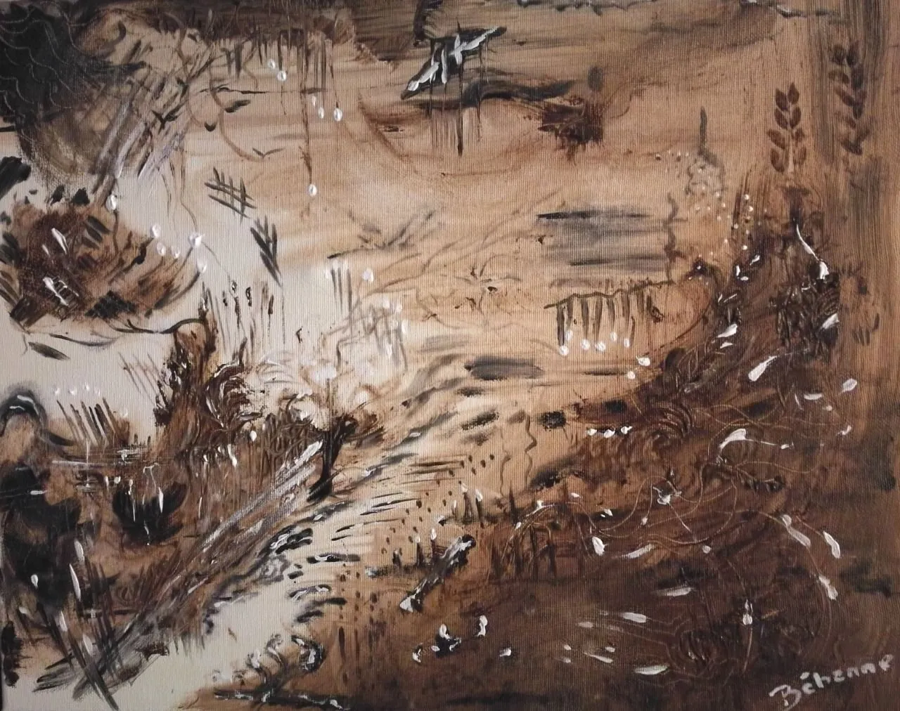 Création abstraite après un travail sur une oeuvre de zao wouki, acrylique de Béhenne