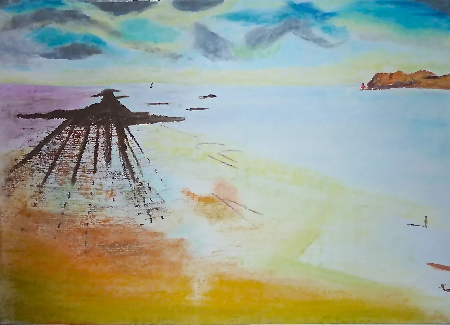 D'après dali, "la justice géologique"., pastel de Béhenne