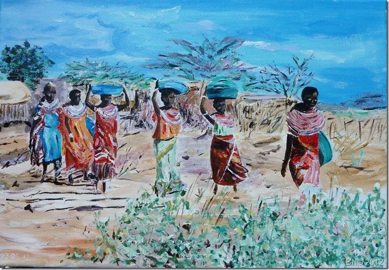 En partance pour la rivière, acrylique de Béhenne