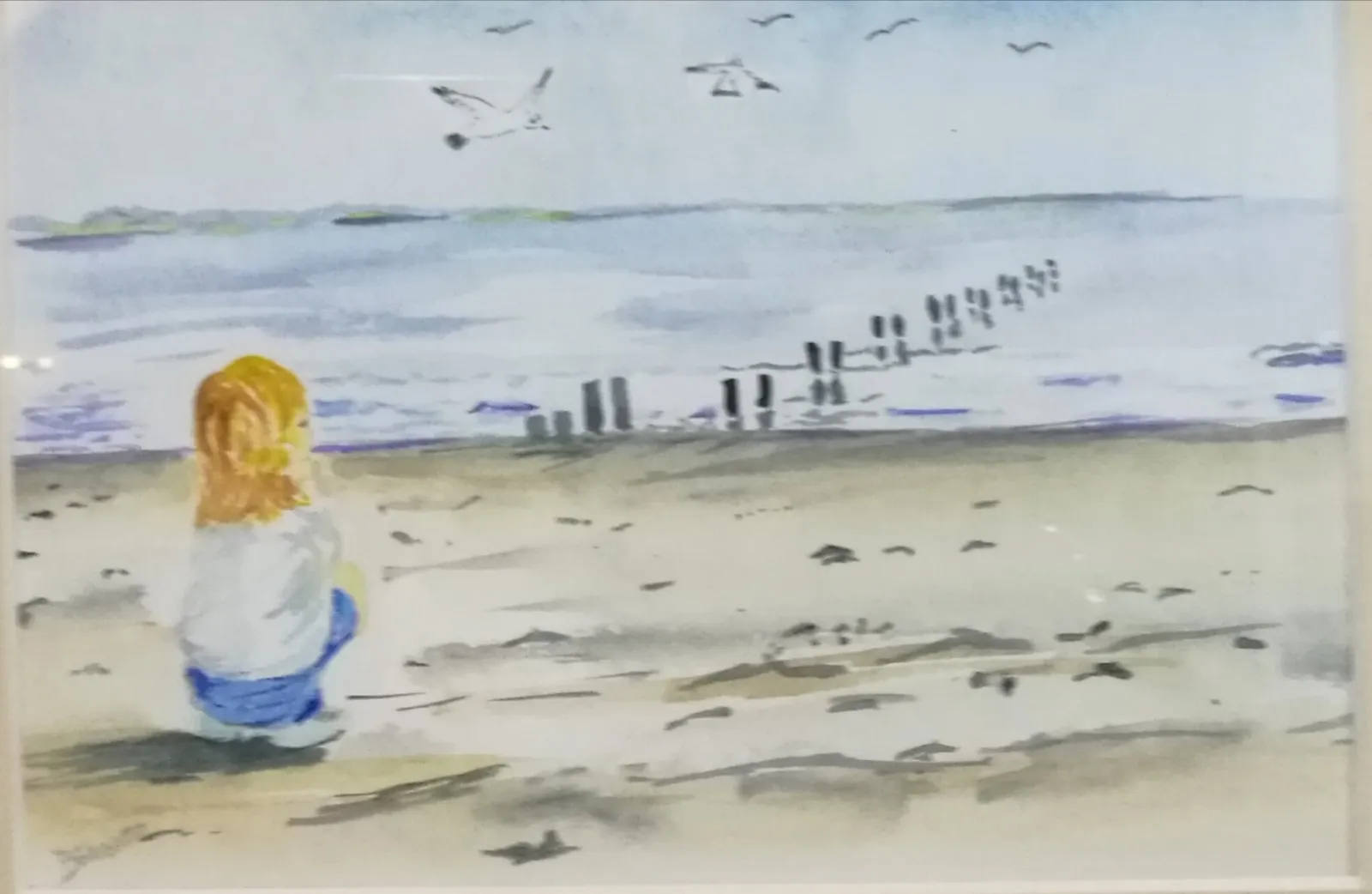 En regardant la mer..., aquarelle de Béhenne