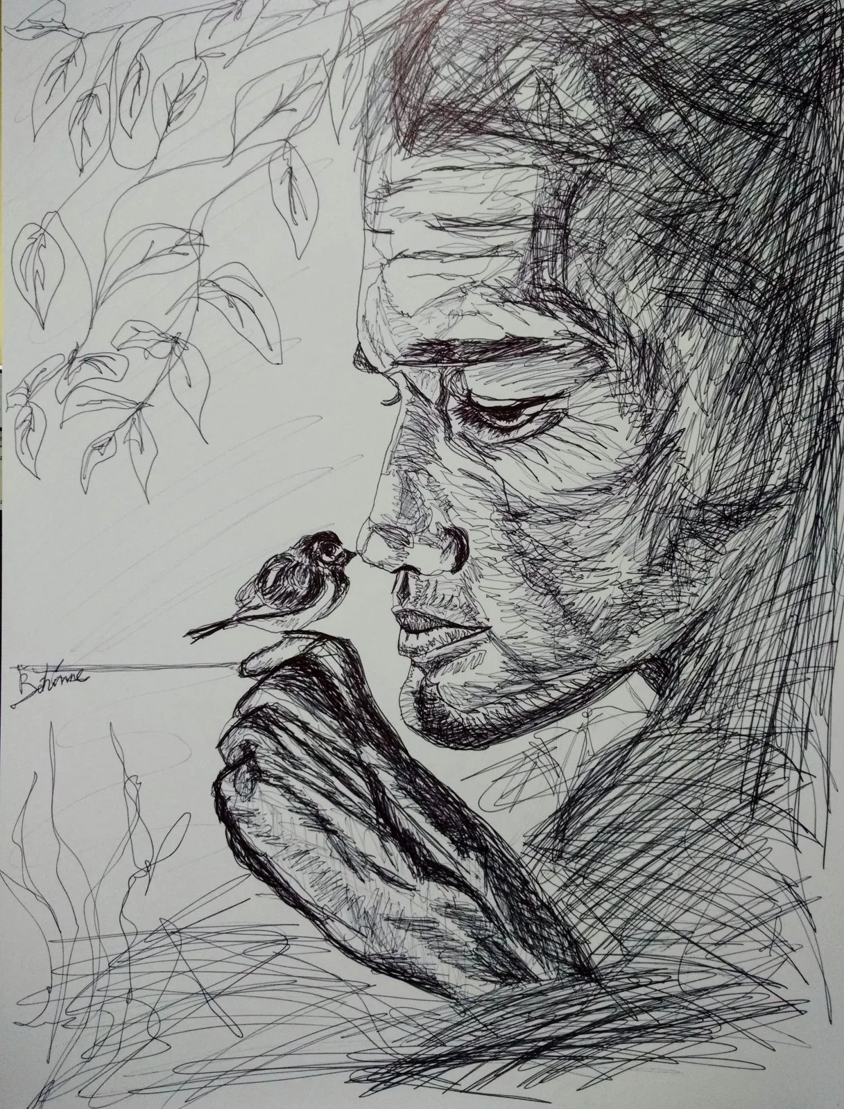 Essai d'un trait de crayon, dessin de Béhenne