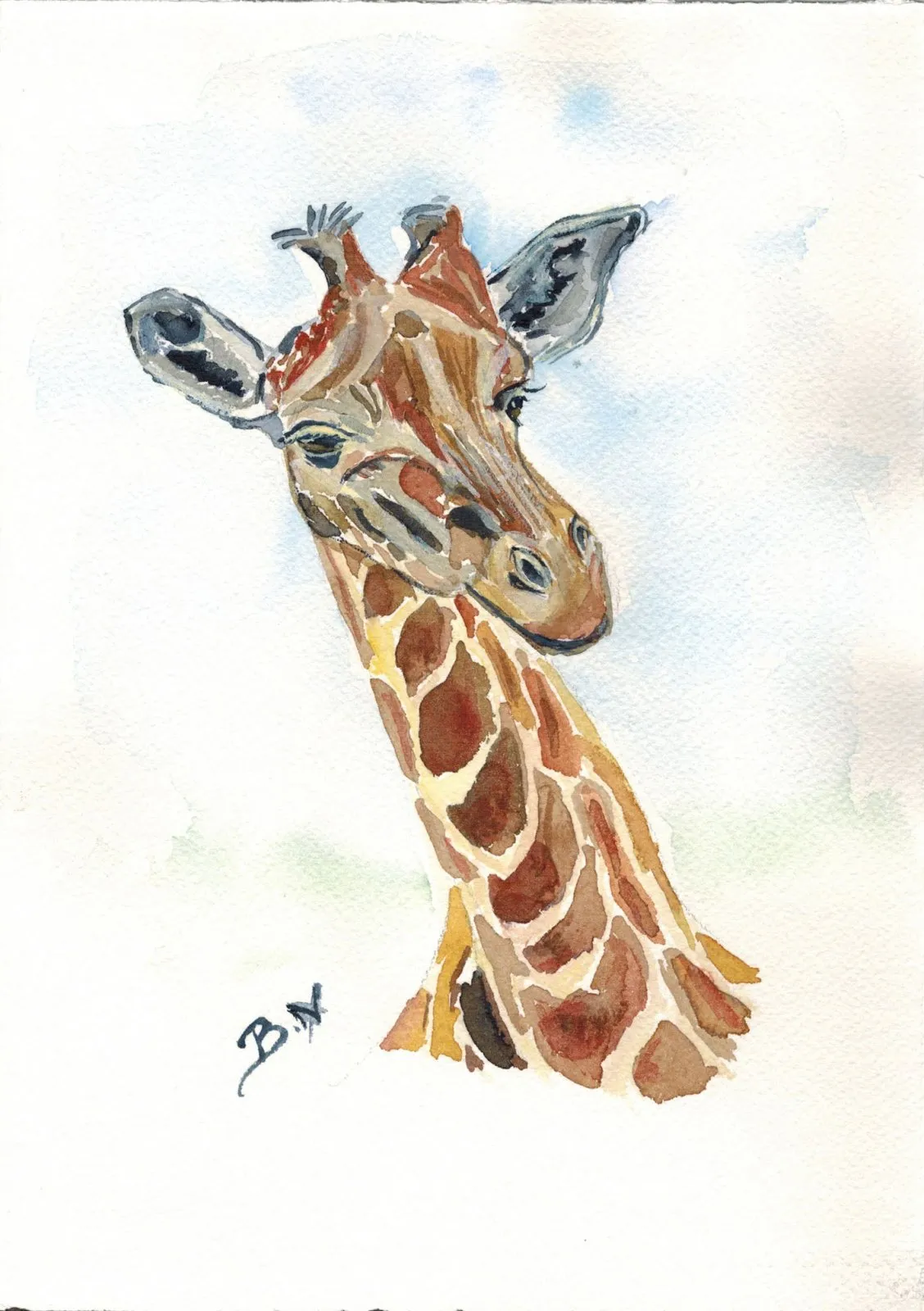 Girafe, fafa, aquarelle de Béhenne