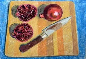 Grenades sur planche à découper, pastel de Béhenne