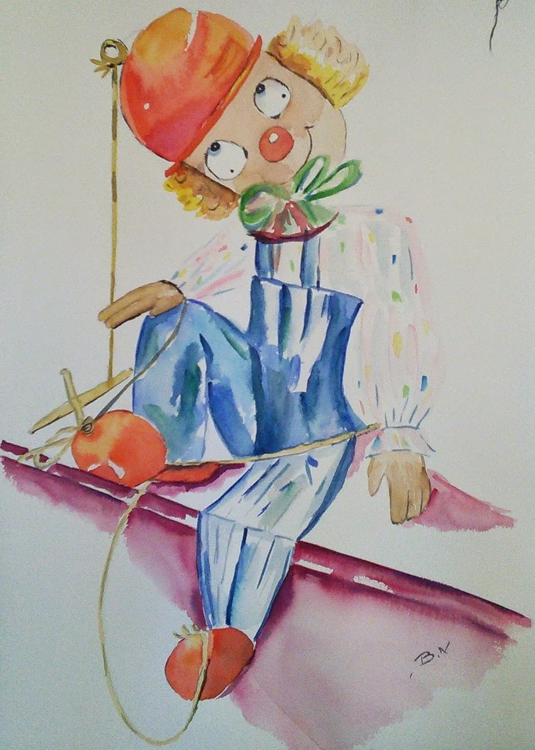 La marionnette attend, aquarelle de Béhenne