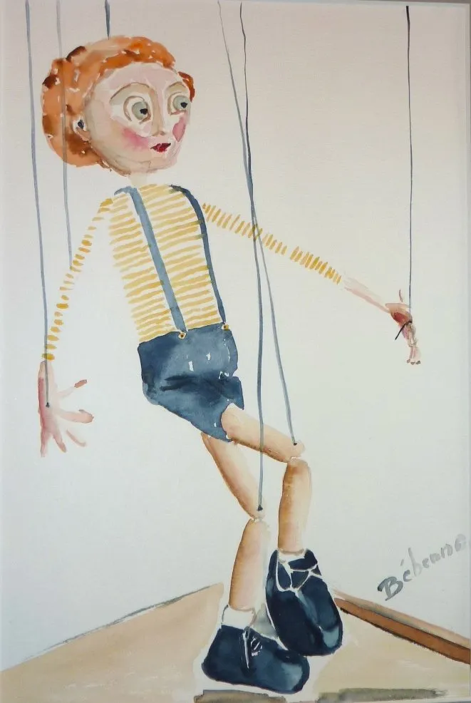 La marionnette est partie, aquarelle de Béhenne