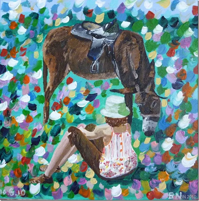 La petite fille et son âne, acrylique de Béhenne