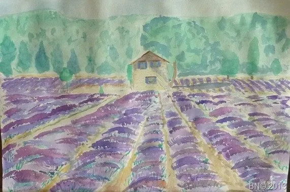 Champs de lavande, aquarelle de Béhenne