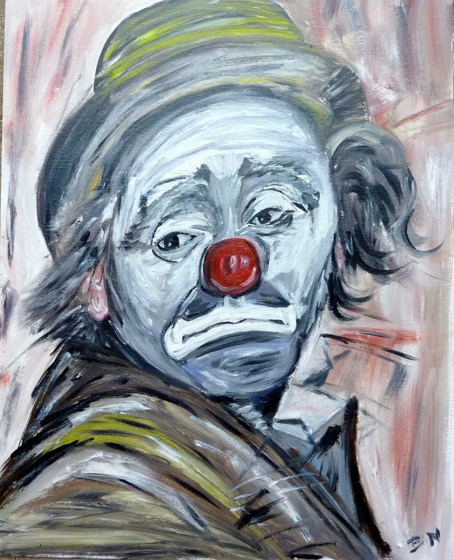 Le clown triste, triste., huile de Béhenne