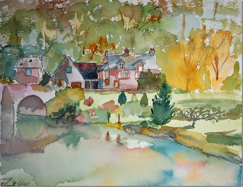 Lehon, le vieux pont, aquarelle de Béhenne