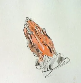 Les mains jointes, encre de Béhenne