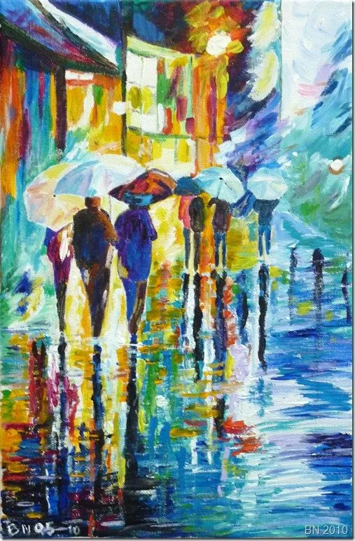 Les parapluies, acrylique de Béhenne