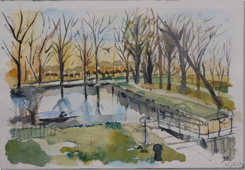 L’étang, aquarelle de Béhenne