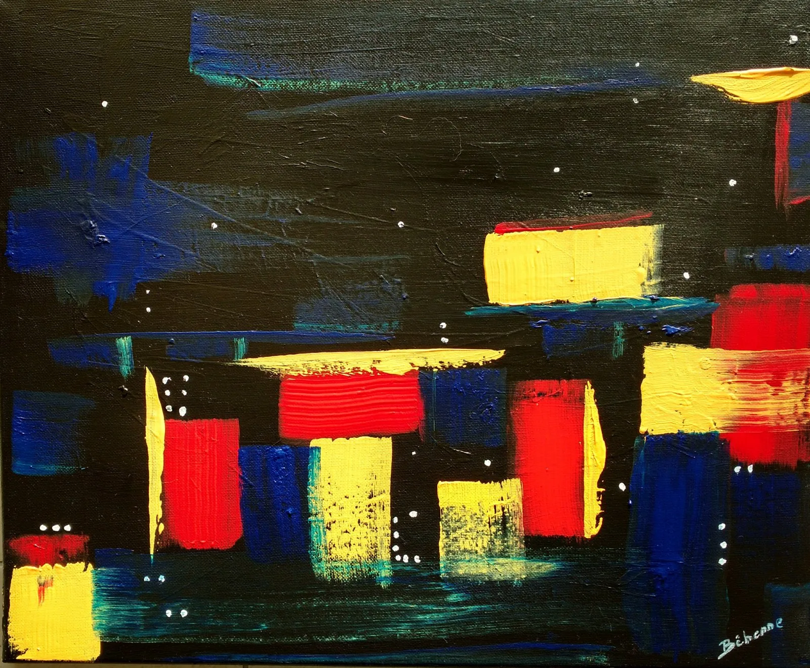 Lumières dans la nuit, nuit des lumières, acrylique de Béhenne