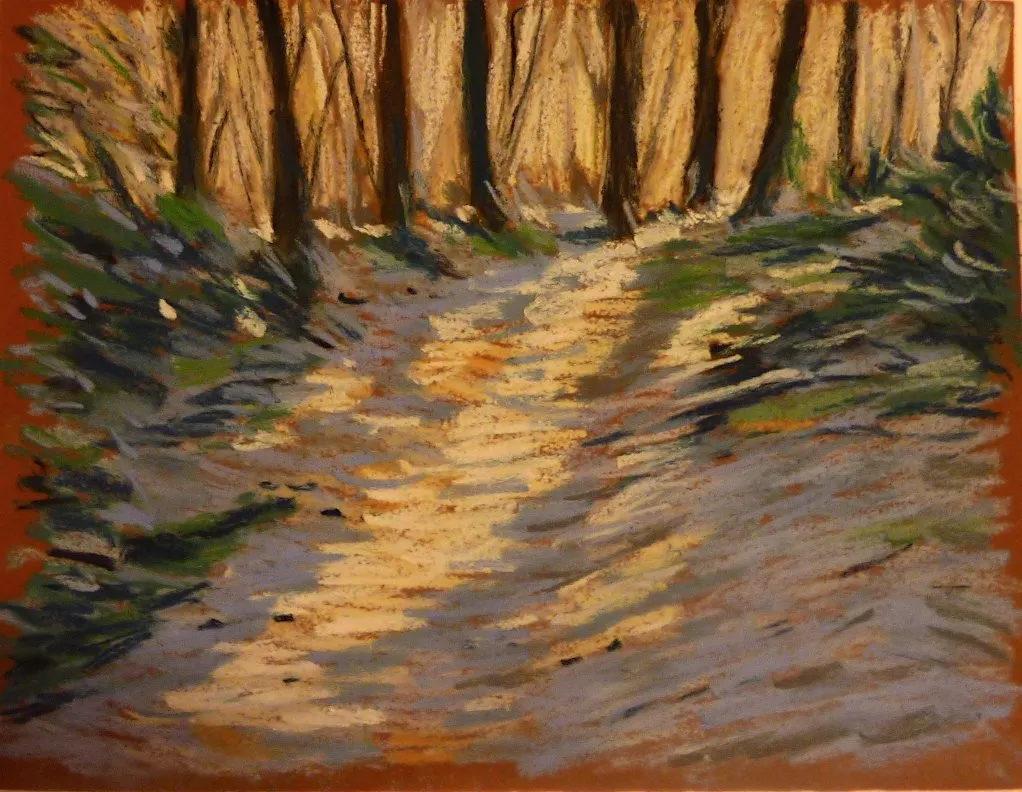 Lumières d'hiver dans la forêt, pastel de Béhenne