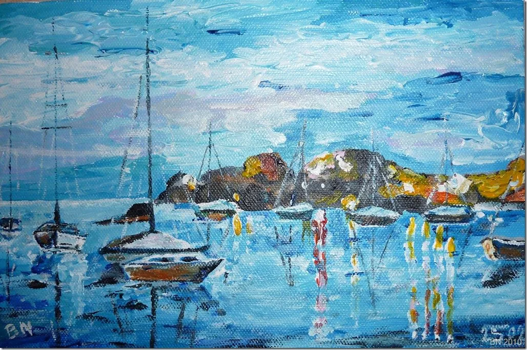 Lumières de la nuit sur la mer, acrylique de Béhenne