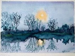 Lune sur le canal endormi, aquarelle de Béhenne