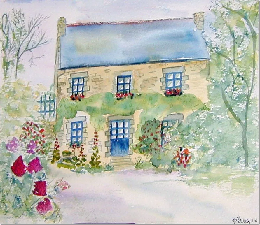 Maison bretonne, aquarelle de Béhenne