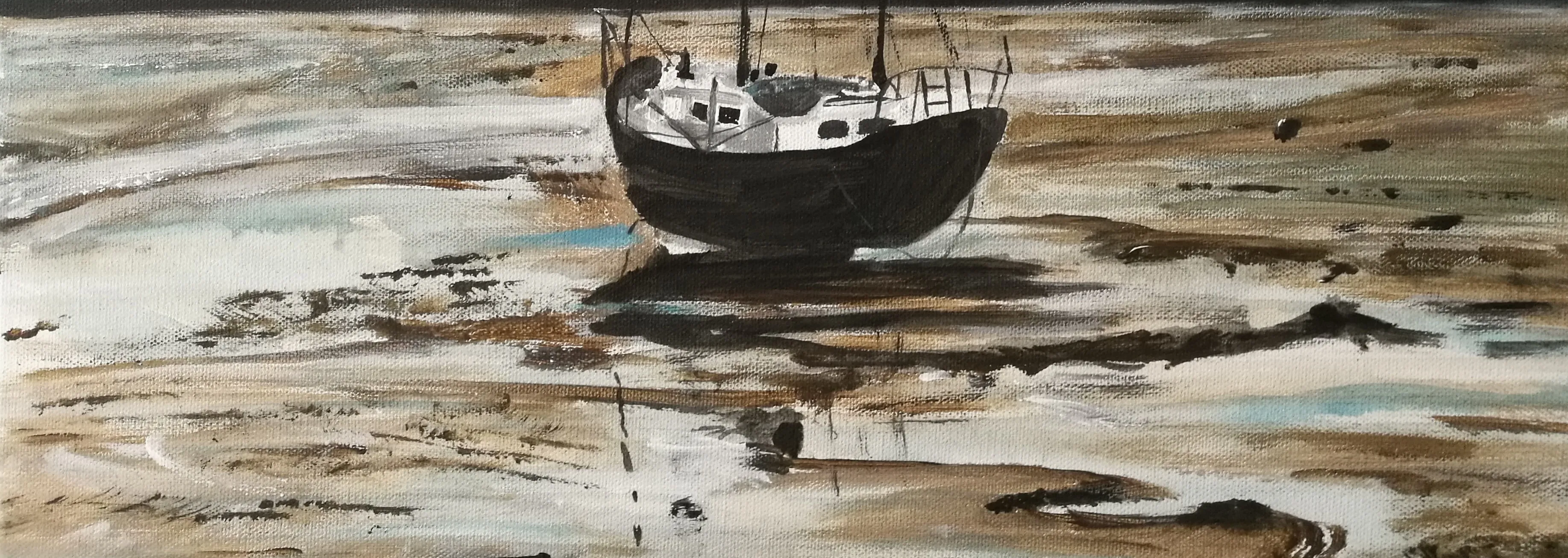 Marée basse en fin de journée, acrylique de Béhenne