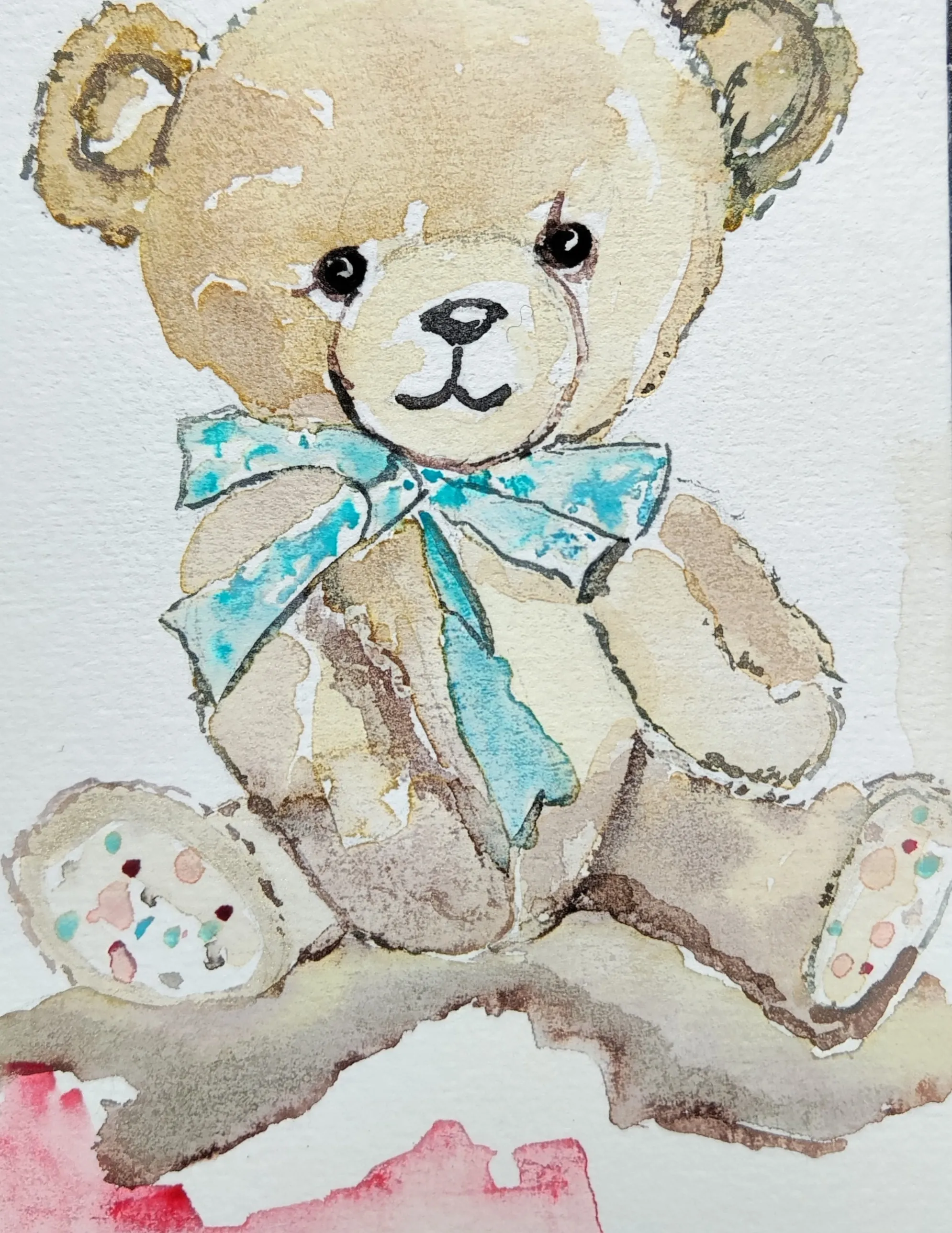 Nounours au noeud papillon, aquarelle de Béhenne