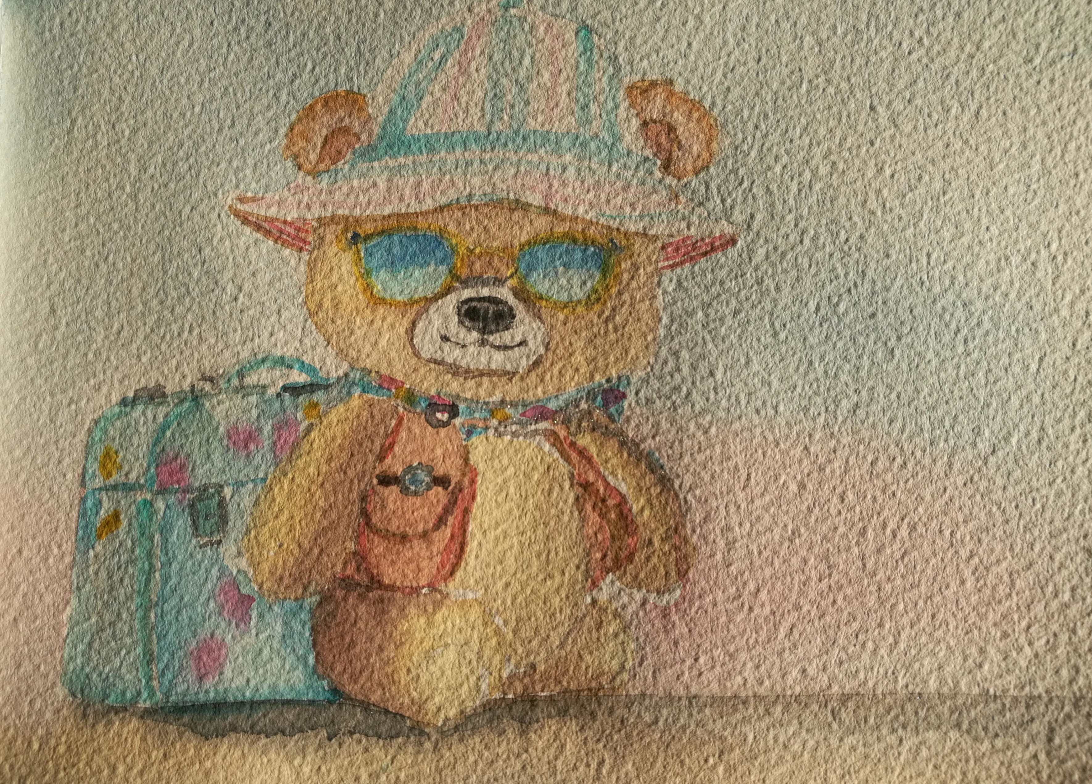 Nounours part en vacances, aquarelle de Béhenne