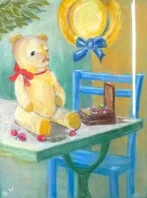 Nounours sur la table, pastel de Béhenne