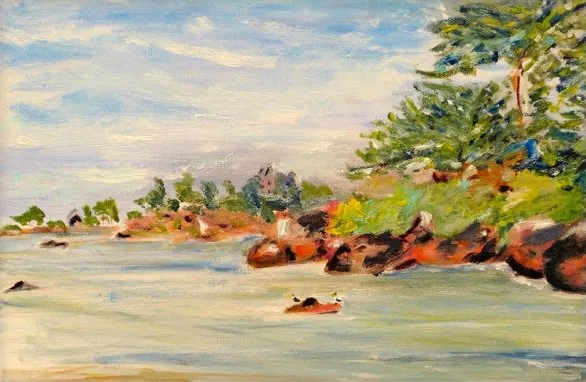 Ploumanach, les granits roses, acrylique de Béhenne