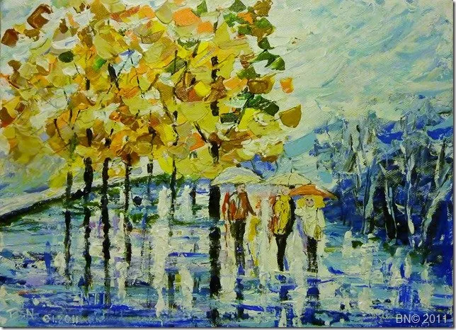 Pluie d’automne, acrylique de Béhenne