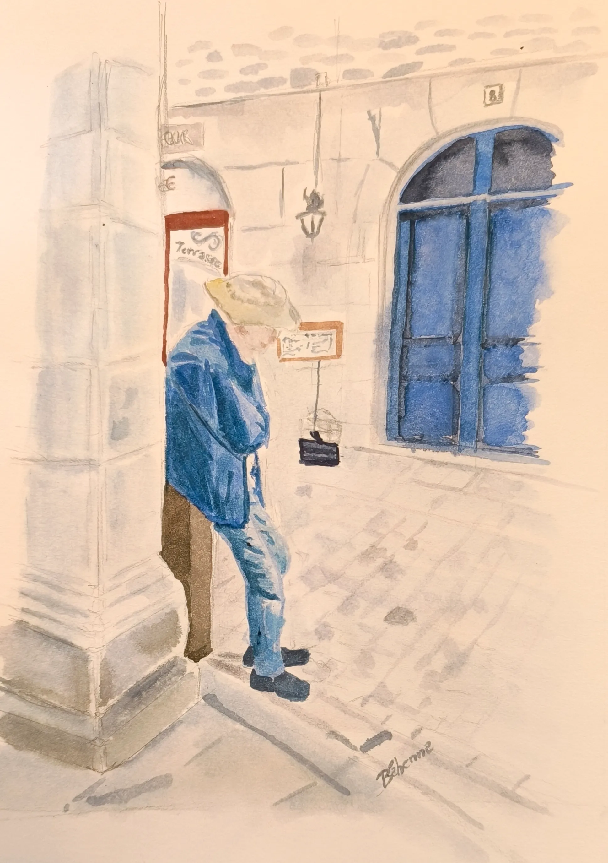 Près de la crêperie Saint Sauveur, aquarelle de Béhenne