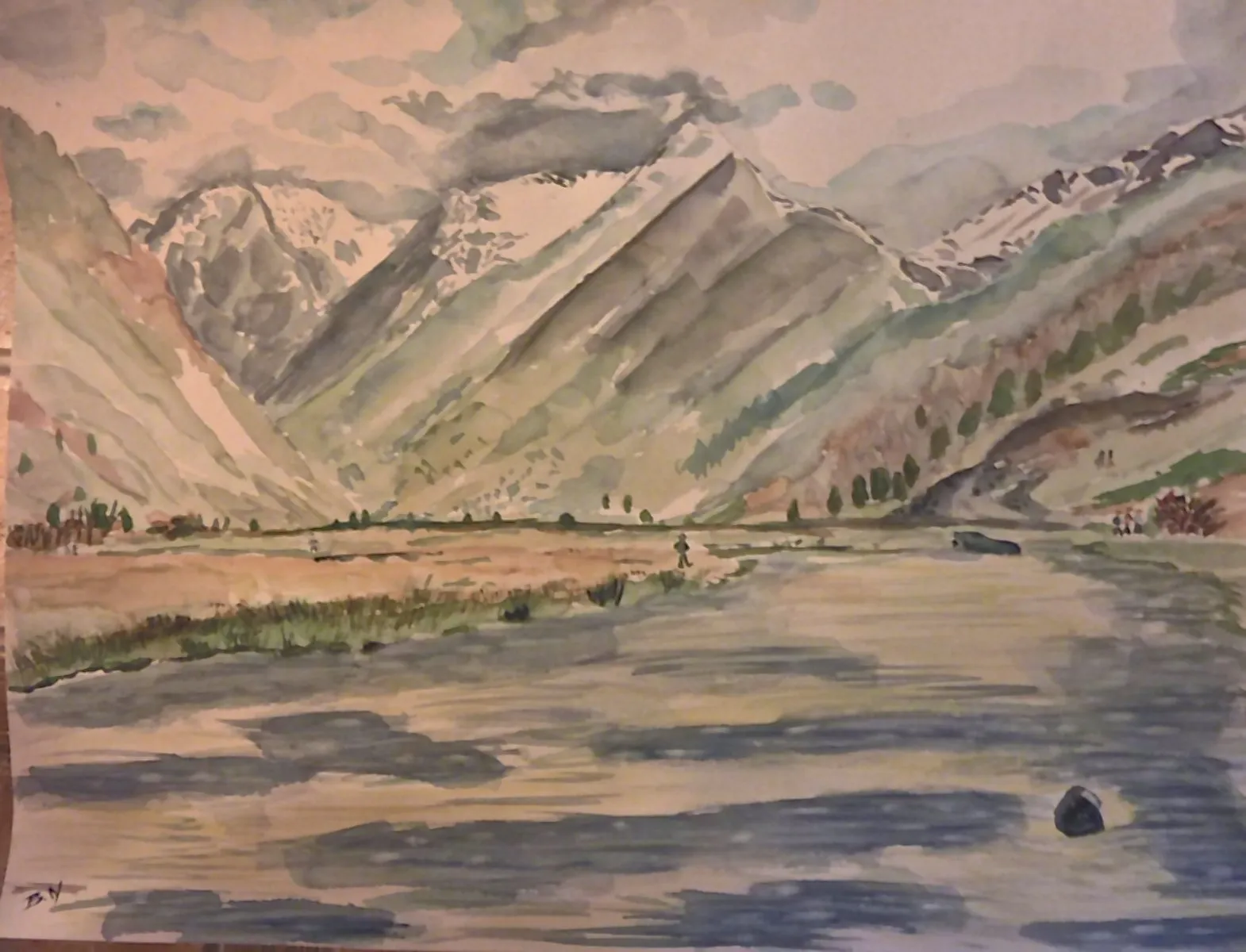 Pyrénées au printemps, aquarelle de Béhenne