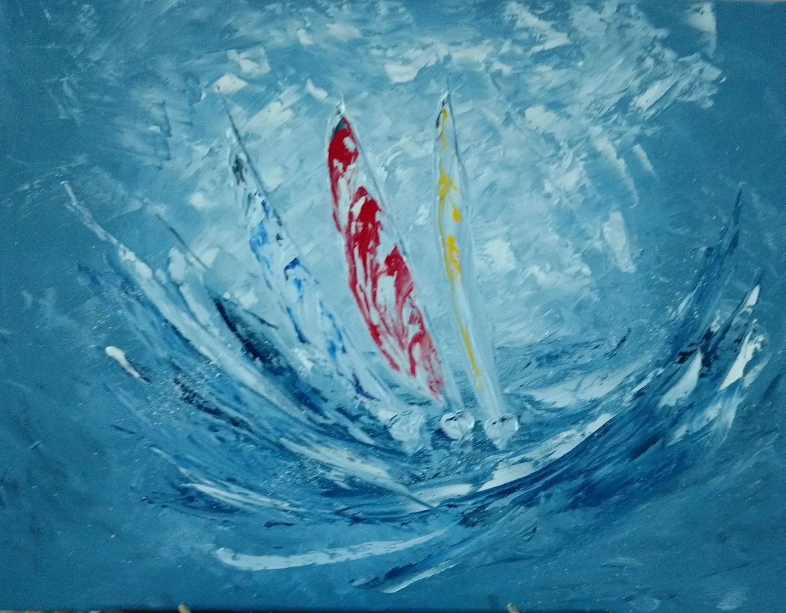 Régate dans la tempête, huile de Béhenne