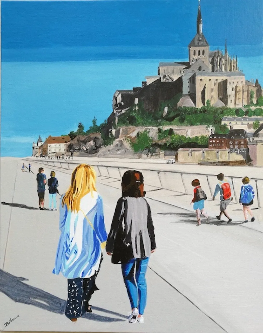 Sarah and Grace at mont Saint Michel, acrylique de Béhenne