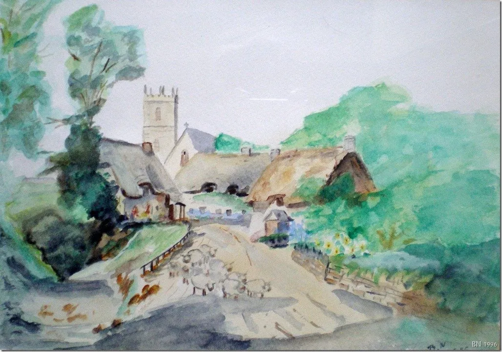 Scène campagnarde, aquarelle de Béhenne