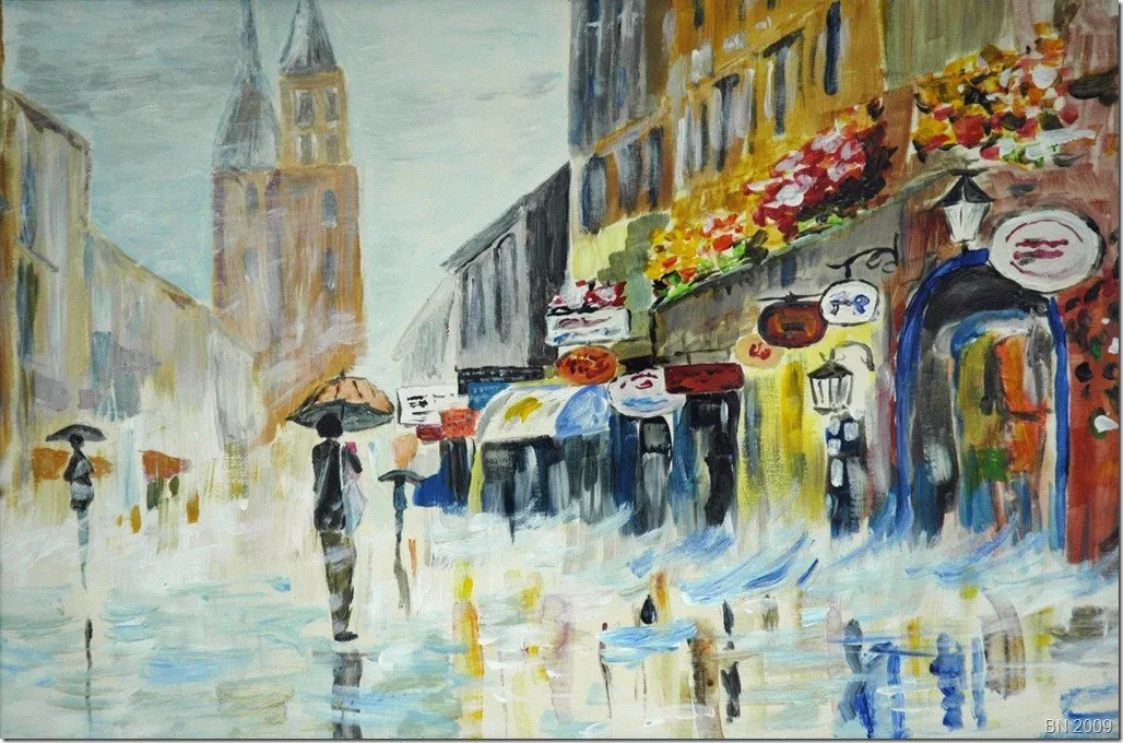 Shopping mouillé, acrylique de Béhenne