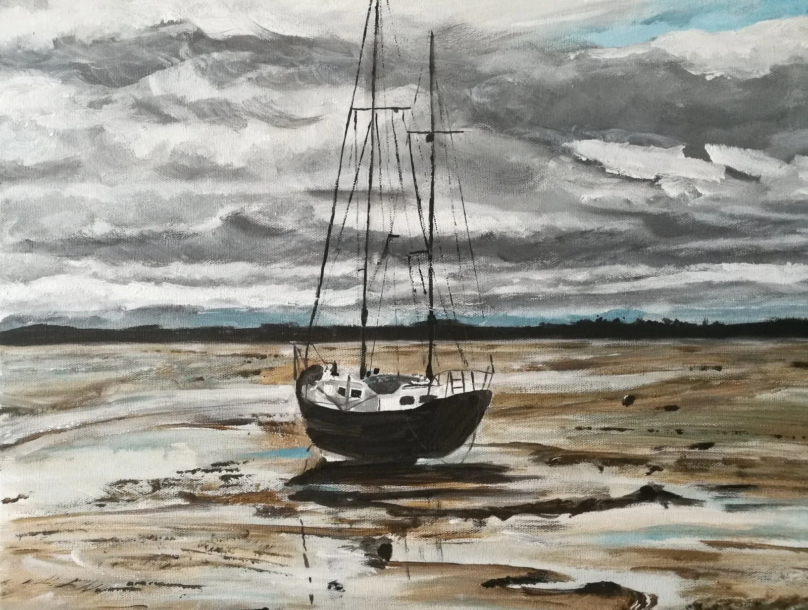 Sur la plage, acrylique de Béhenne