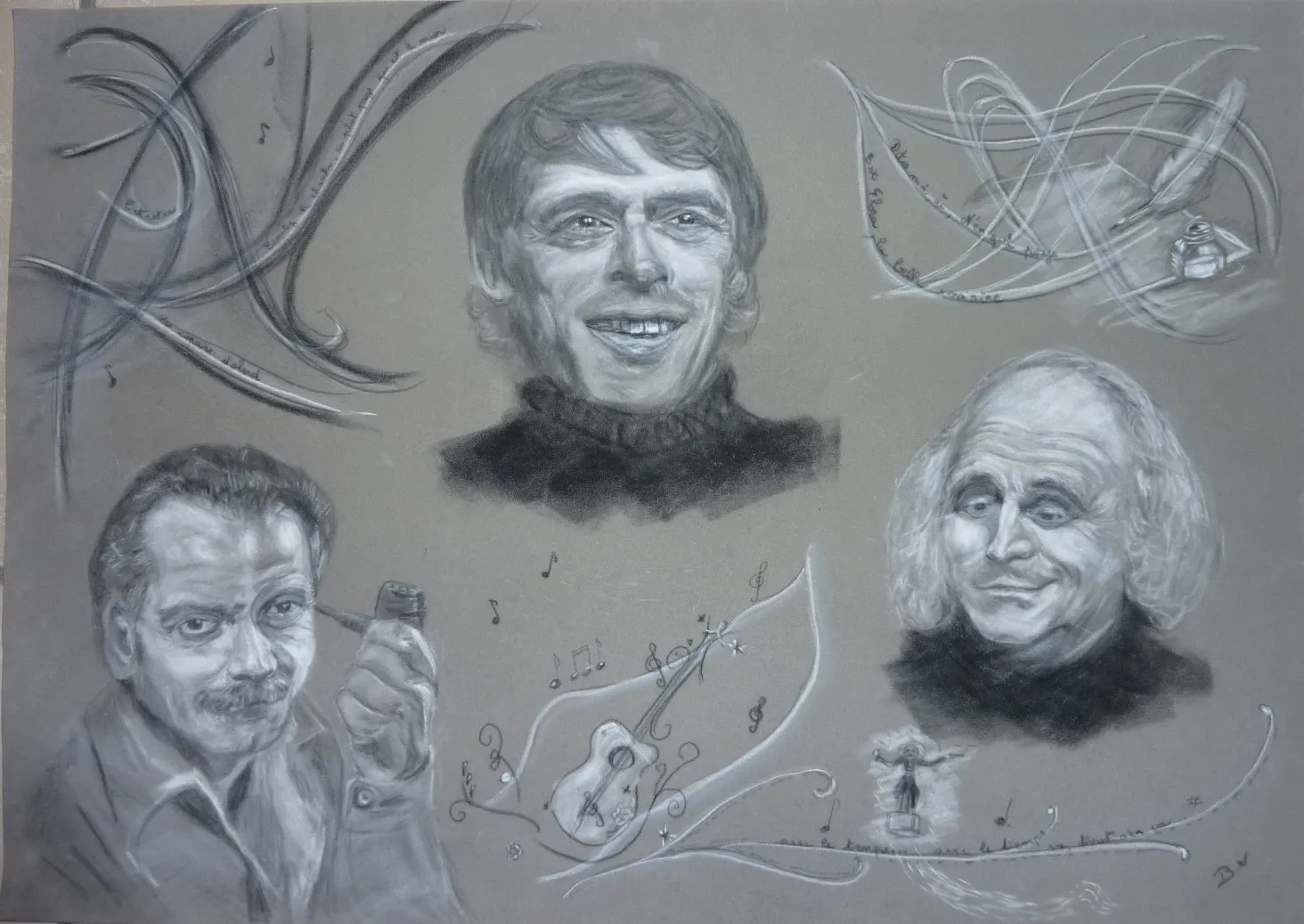 Trois grands poètes de la chanson française, pastel de Béhenne